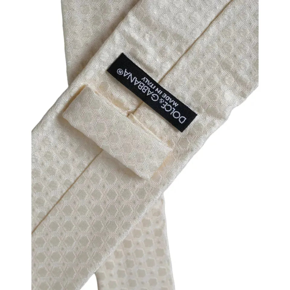 Dolce & Gabbana Off White Silk Adjustable Necktie Men Tie Dolce & Gabbana Gray