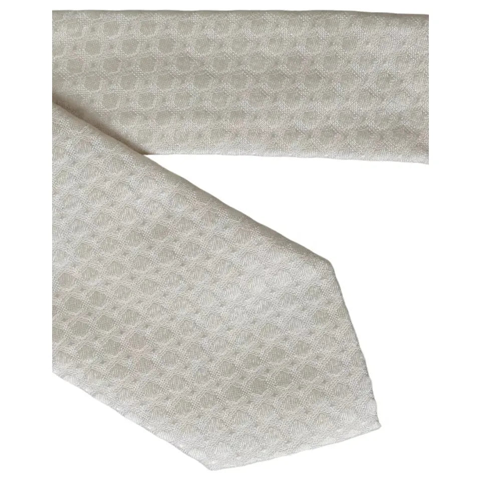 Dolce & Gabbana Off White Silk Adjustable Necktie Men Tie Dolce & Gabbana Gray