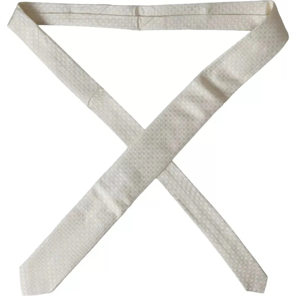 Dolce & Gabbana Off White Silk Adjustable Necktie Men Tie Dolce & Gabbana Gray