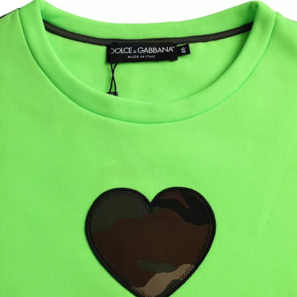 Dolce & Gabbana Green Patchwork Heart Crew Neck Pullover Sweater Dolce & Gabbana Light Green