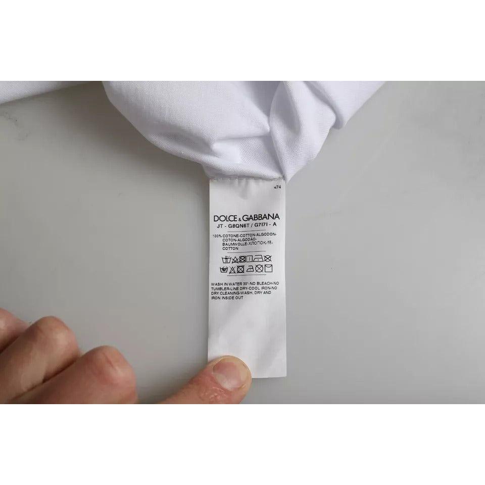 Care label of Dolce & Gabbana White Camouflage Stars Crew Neck Men's T-shirt showing washing instructions.