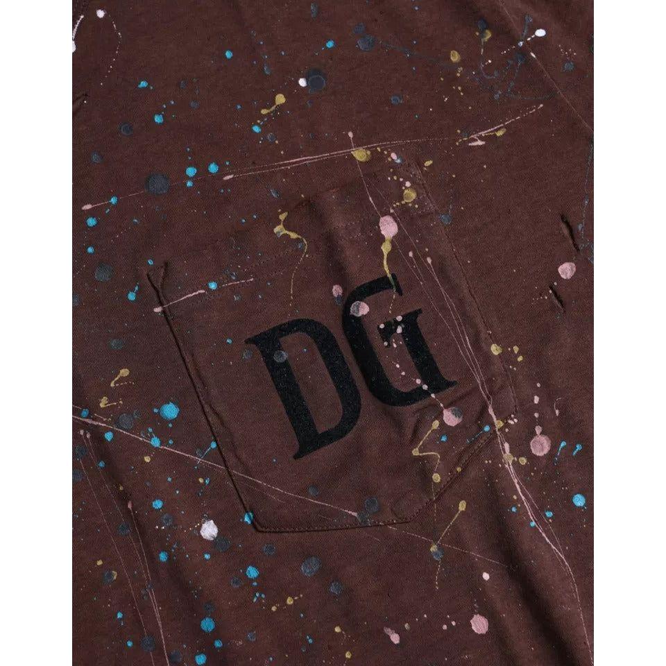 Dolce & Gabbana Brown Color Splash Cotton Crew Neck T-shirt Dolce & Gabbana Dark Slate Gray