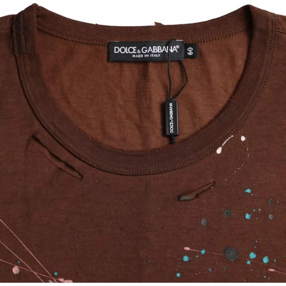 Dolce & Gabbana Brown Color Splash Cotton Crew Neck T-shirt Dolce & Gabbana Dark Olive Green