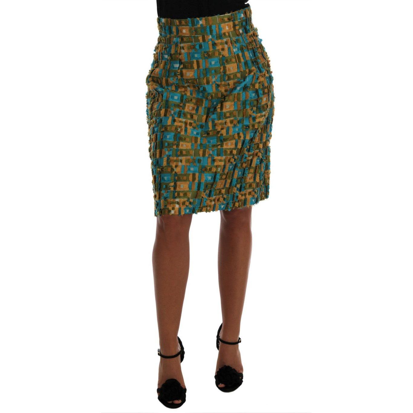 Dolce & Gabbana Elegant Green Jacquard High Waist Skirt Dolce & Gabbana Dark Slate Gray