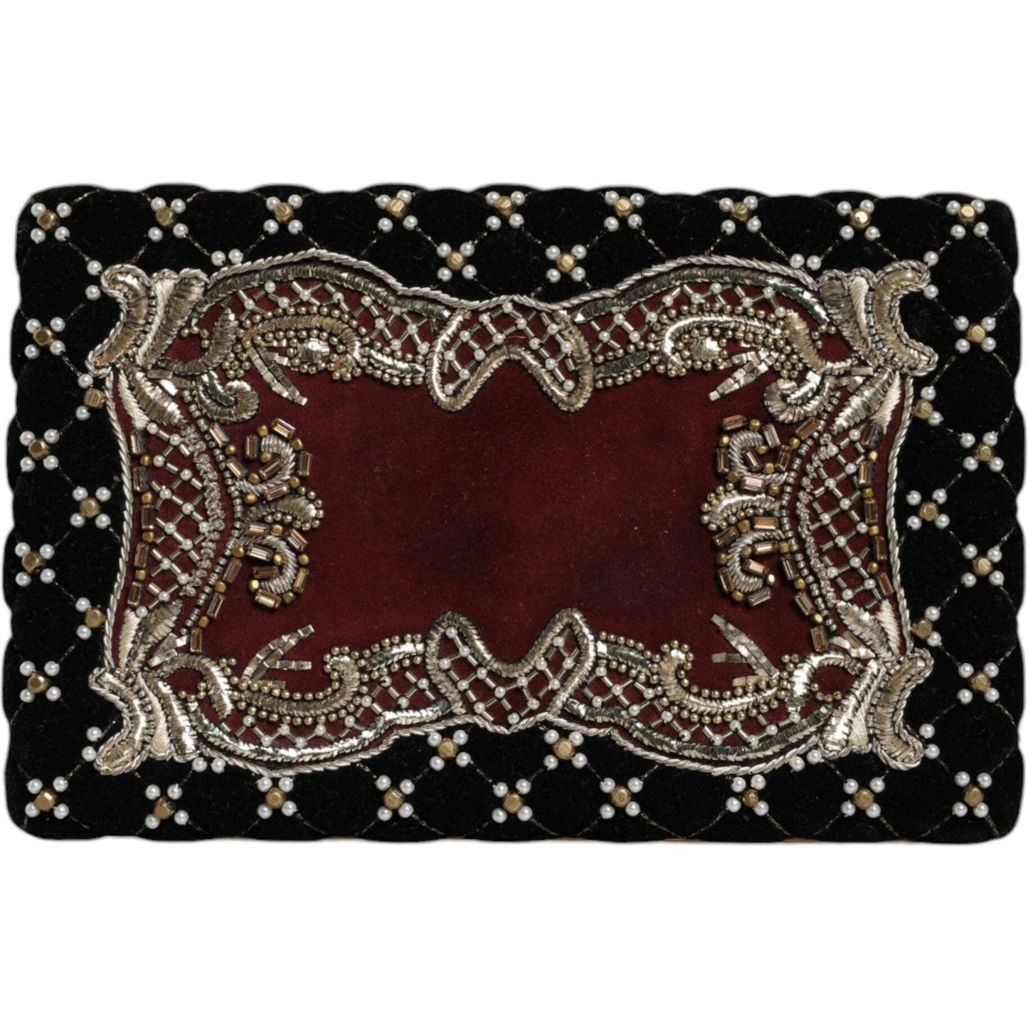 Dolce & Gabbana Bordeaux Black Velvet Gold Frame Clutch Evening Purse Bag Dolce & Gabbana Black
