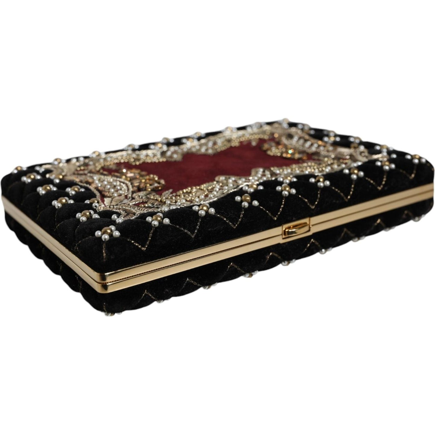 Dolce & Gabbana Bordeaux Black Velvet Gold Frame Clutch Evening Purse Bag Dolce & Gabbana Tan