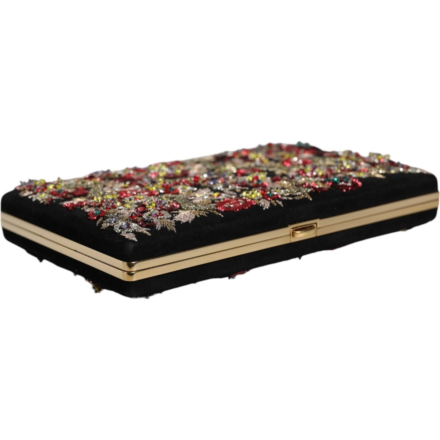 Dolce & Gabbana Multicolor Floral Gold Frame Clutch Evening Purse Bag Dolce & Gabbana Black