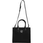 Versace Black Top Handle Canvas Leather Logo Crossbody Tote Bag BAG1594
