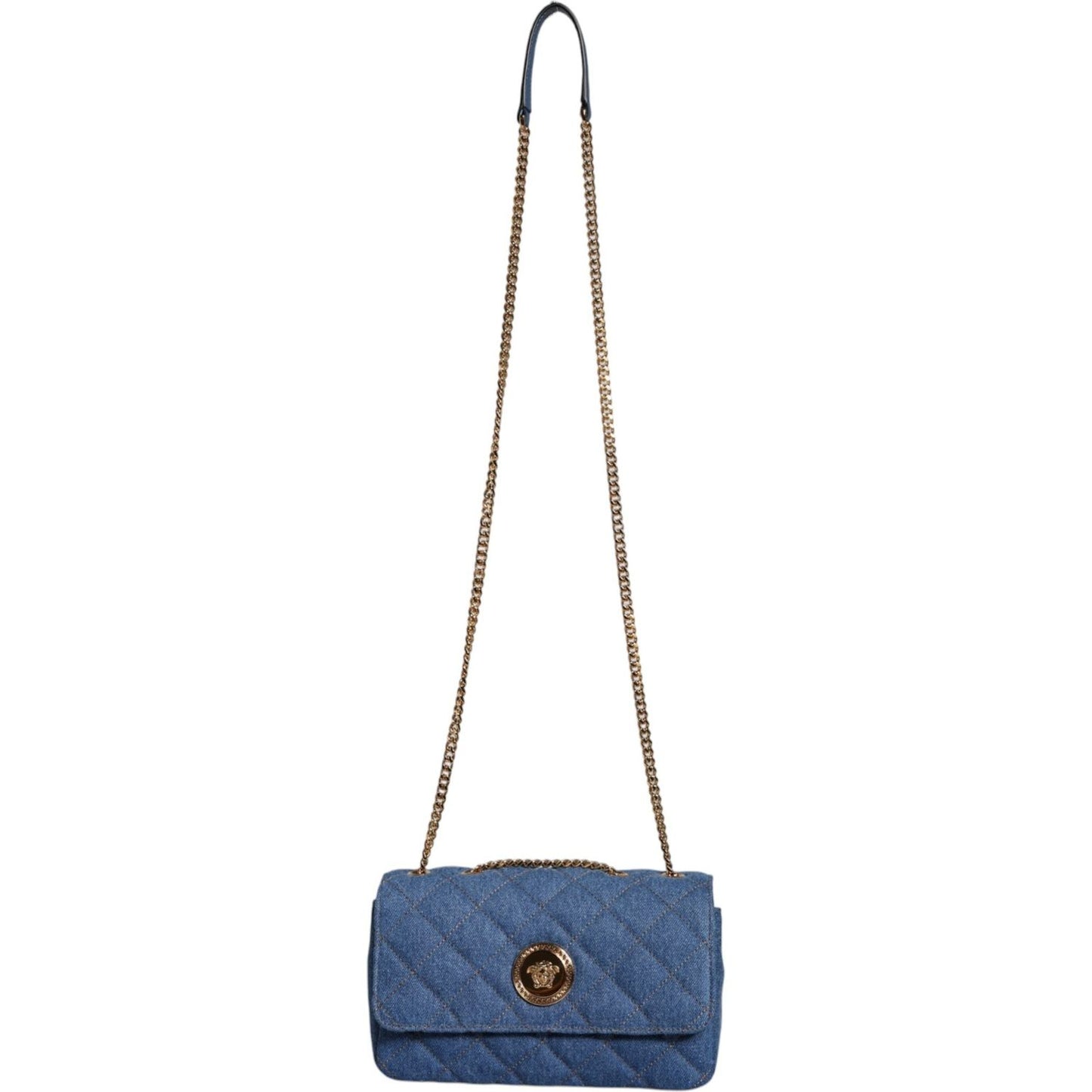 Versace Blue Quilted Denim Leather Crossbody Shoulder Bag Versace Dim Gray