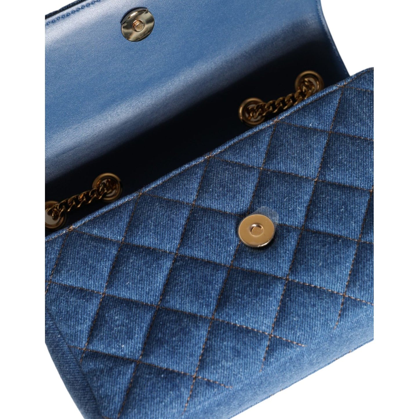 Versace Blue Quilted Denim Leather Crossbody Shoulder Bag Versace Dark Slate Blue