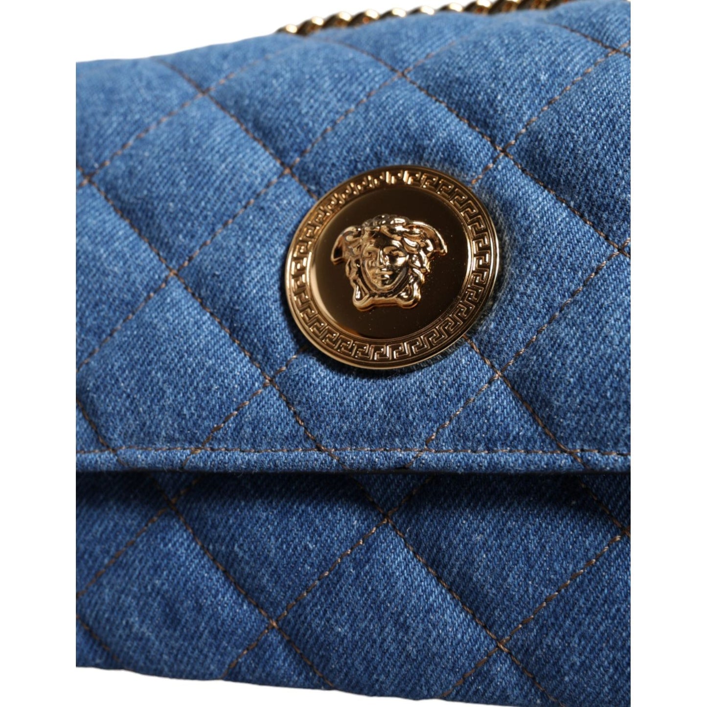 Versace Blue Quilted Denim Leather Crossbody Shoulder Bag Versace Dark Slate Blue