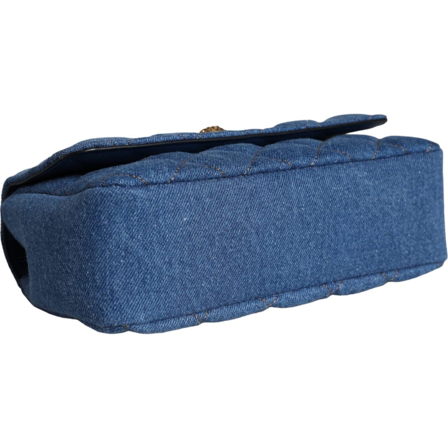 Versace Blue Quilted Denim Leather Crossbody Shoulder Bag Versace Dark Slate Blue