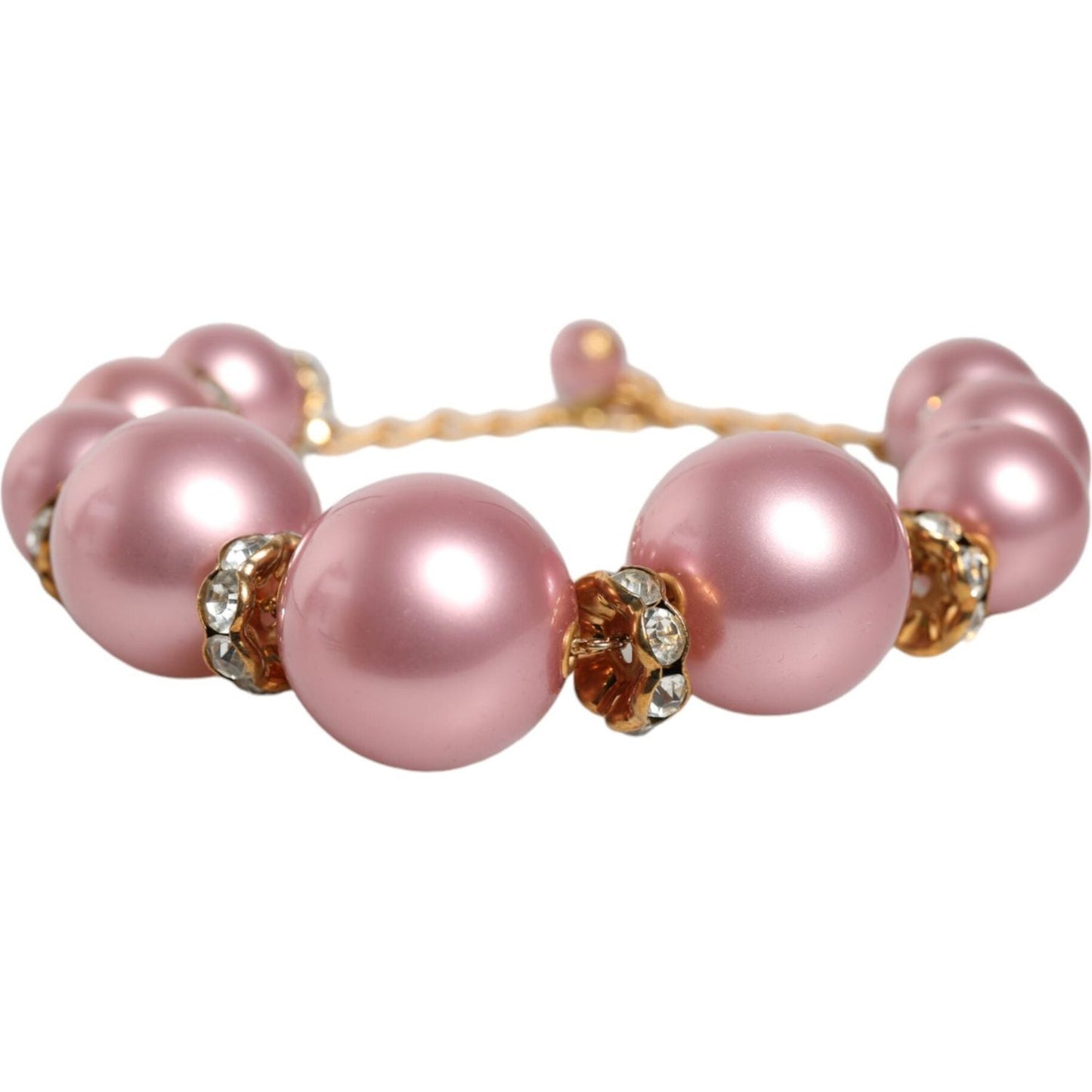 Dolce & Gabbana Pink Maxi Faux Pearl Beads Crystals Gold Chain Necklace Necklace Dolce & Gabbana Rosy Brown