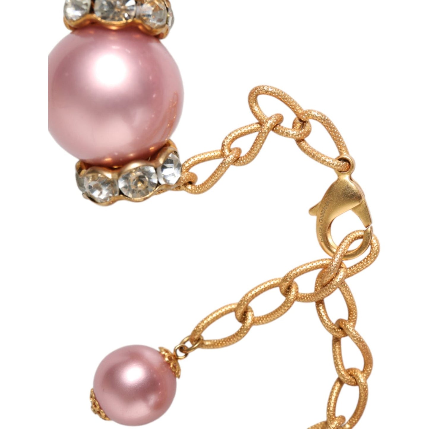 Dolce & Gabbana Pink Maxi Faux Pearl Beads Crystals Gold Chain Necklace Necklace Dolce & Gabbana Rosy Brown