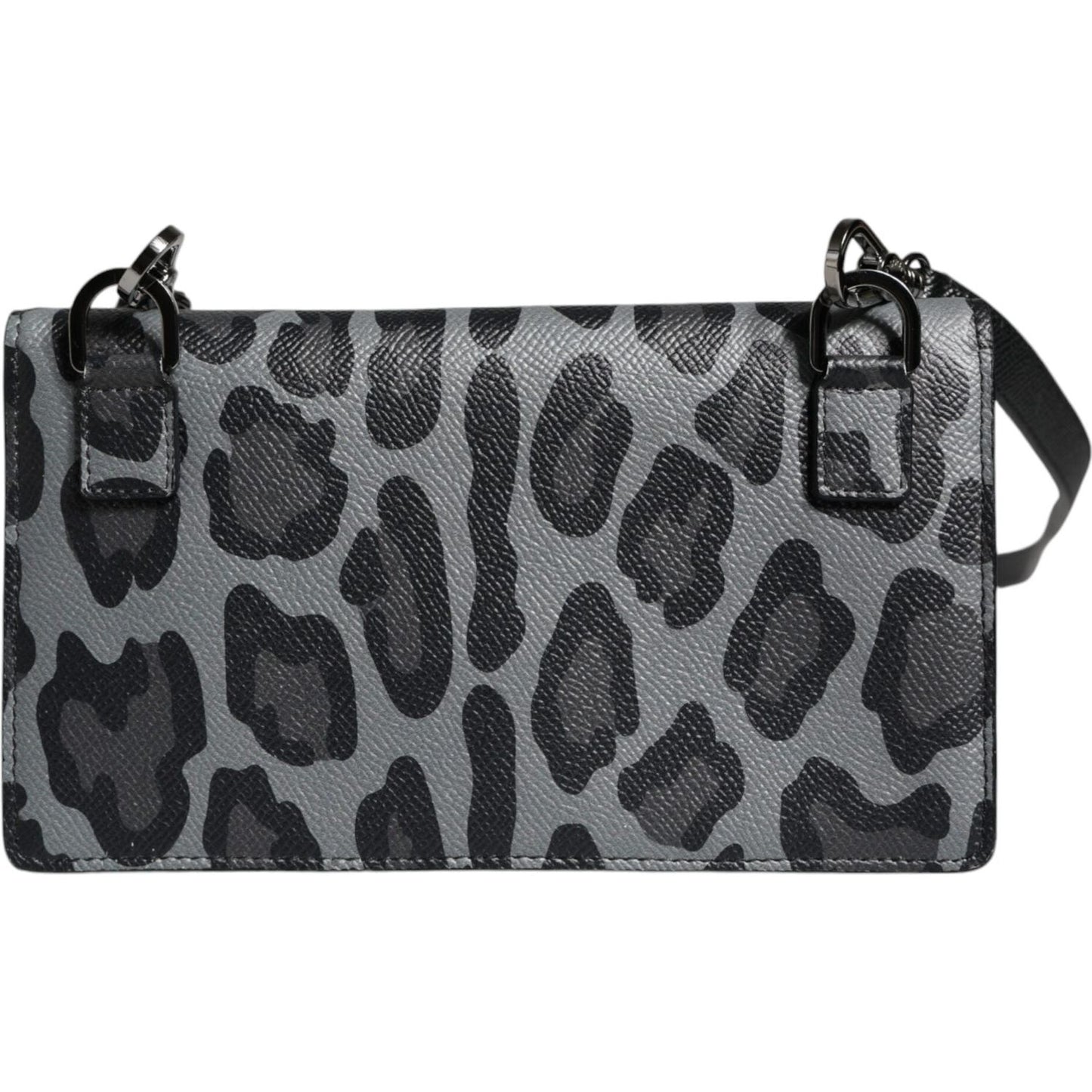 Dolce & Gabbana Black Gray Leopard Leather Bifold Card Slot Crossbody Bag Dolce & Gabbana Dark Slate Gray