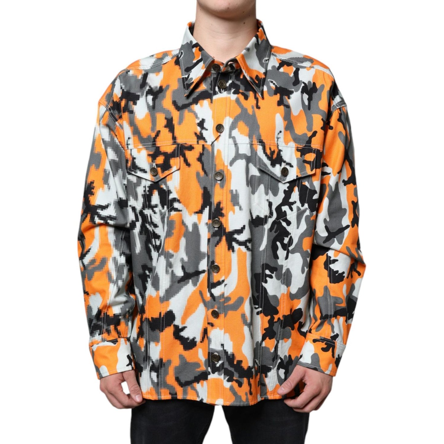 Dolce & Gabbana Multicolor Camouflage Cotton Denim Collared Jacket Dolce & Gabbana Dark Salmon