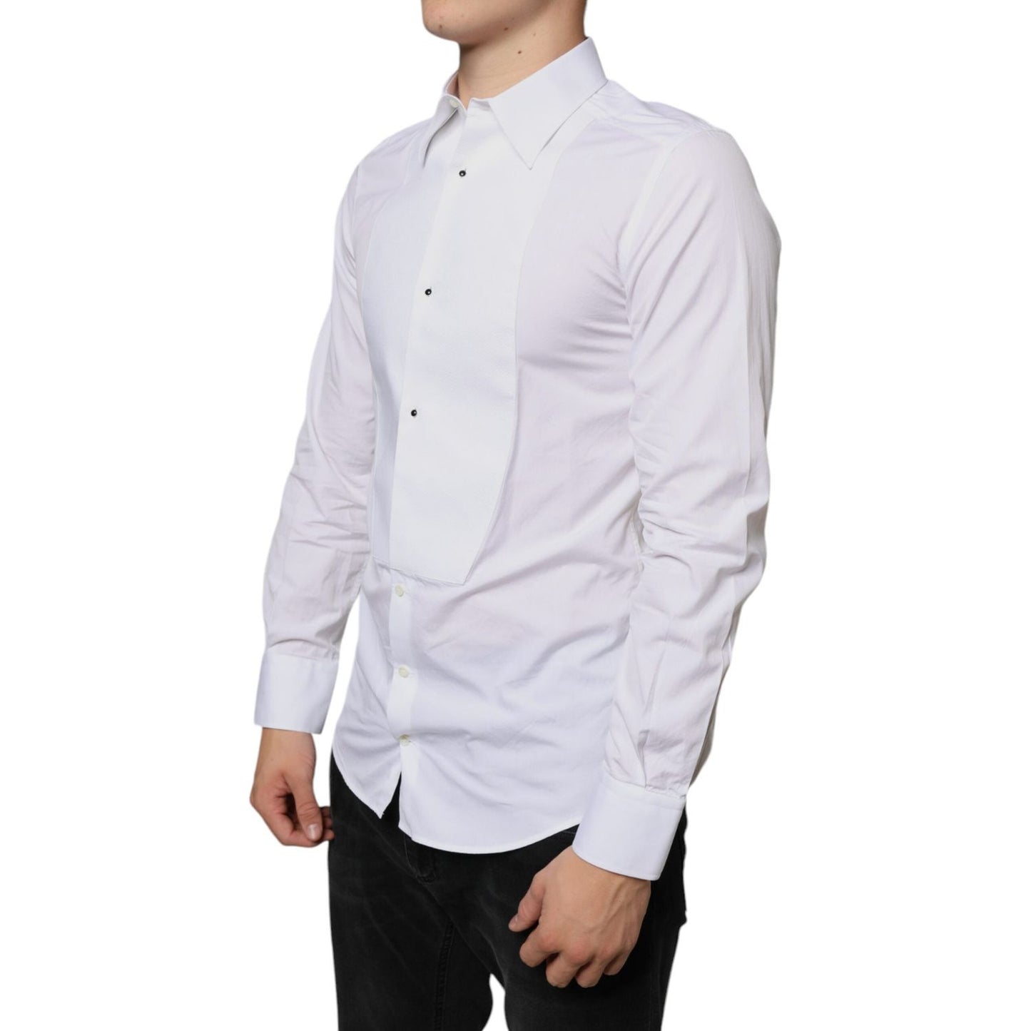 Dolce & Gabbana White Bib Cotton Poplin Formal Dress Shirt Dolce & Gabbana Light Gray