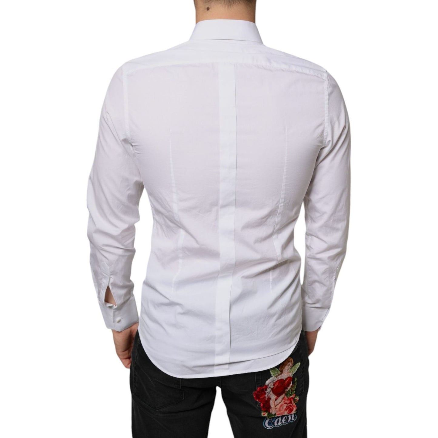 Dolce & Gabbana White Bib Cotton Poplin Formal Dress Shirt Dolce & Gabbana Light Gray