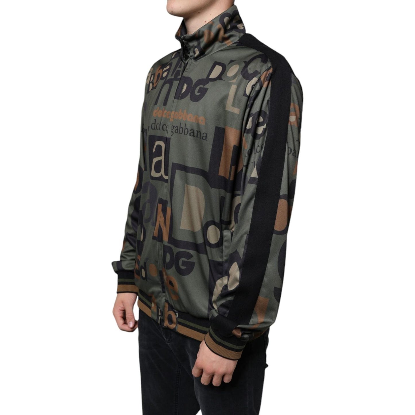 Dolce & Gabbana Army Green Logo Full Zip Polyester Sweater Dolce & Gabbana Dark Slate Gray