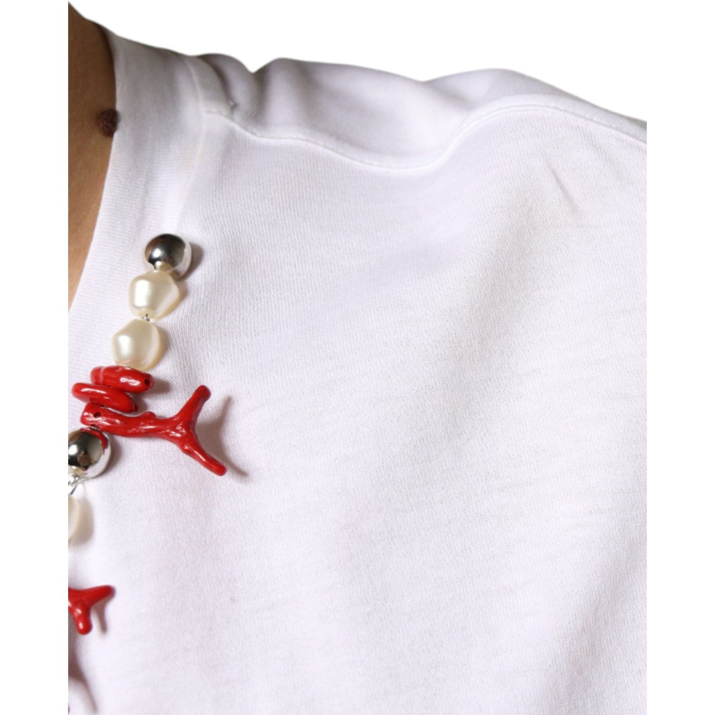 Dolce & Gabbana White Cotton Necklace Embellished T-shirt Dolce & Gabbana Lavender