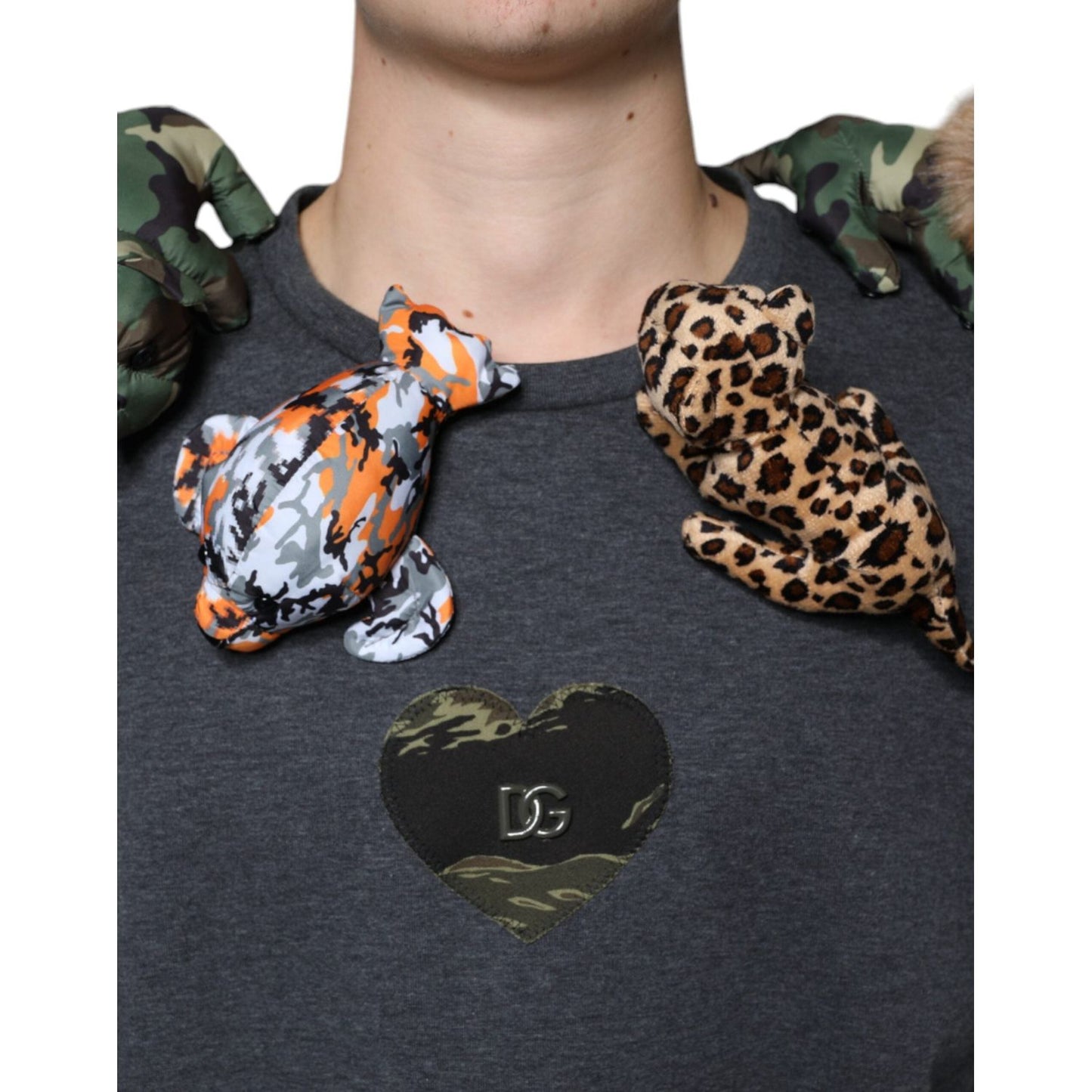 Dolce & Gabbana Gray Camouflage Animal Stuff Cotton T-shirt Dolce & Gabbana Dark Slate Gray