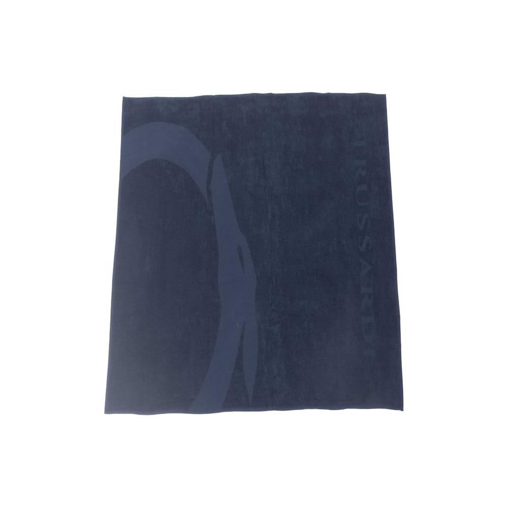 Trussardi Beachwear Blue Cotton Men Beach Towel Trussardi Beachwear Dark Slate Gray