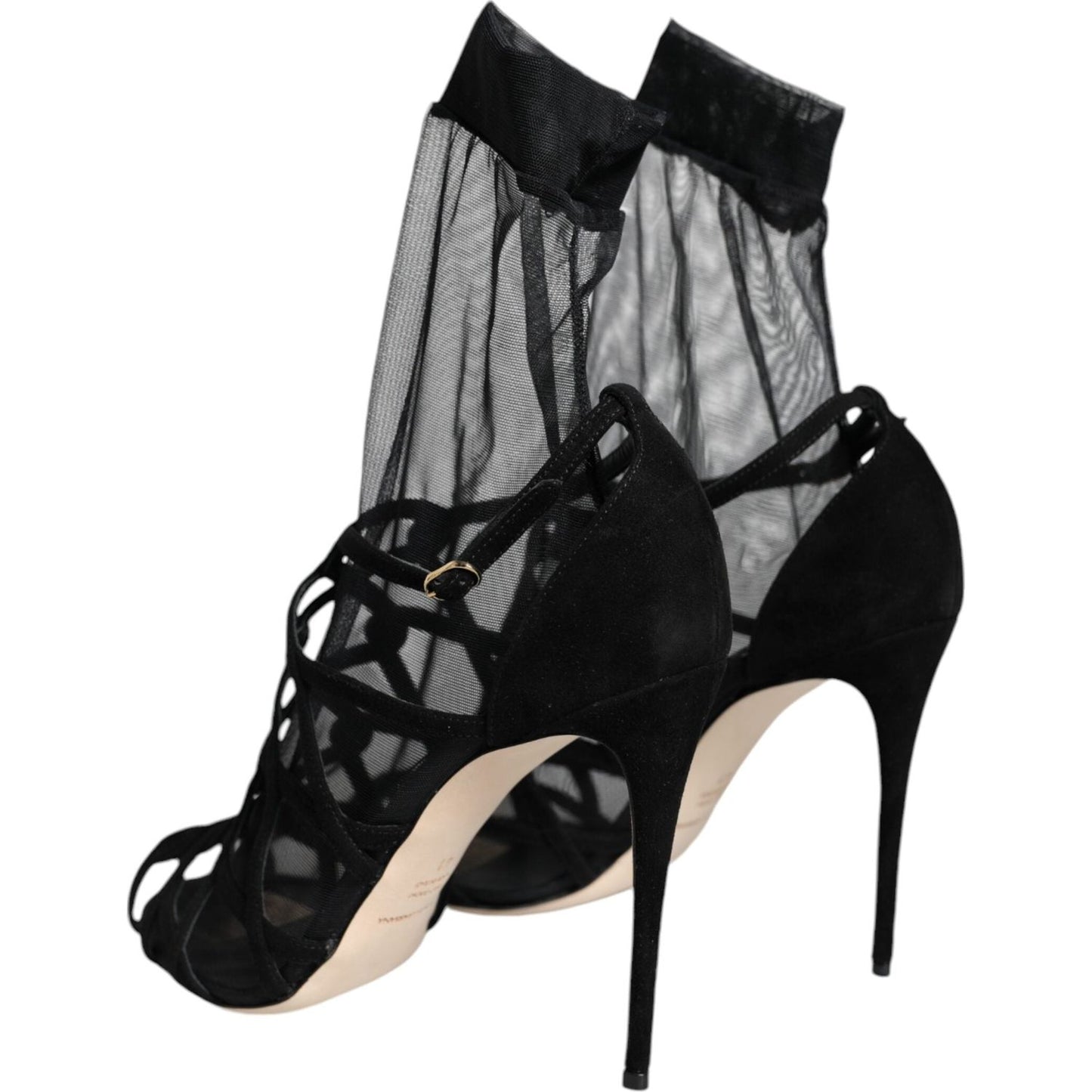 Dolce & Gabbana Black Tulle Stretch Heels Sandals Shoes Dolce & Gabbana Dark Gray