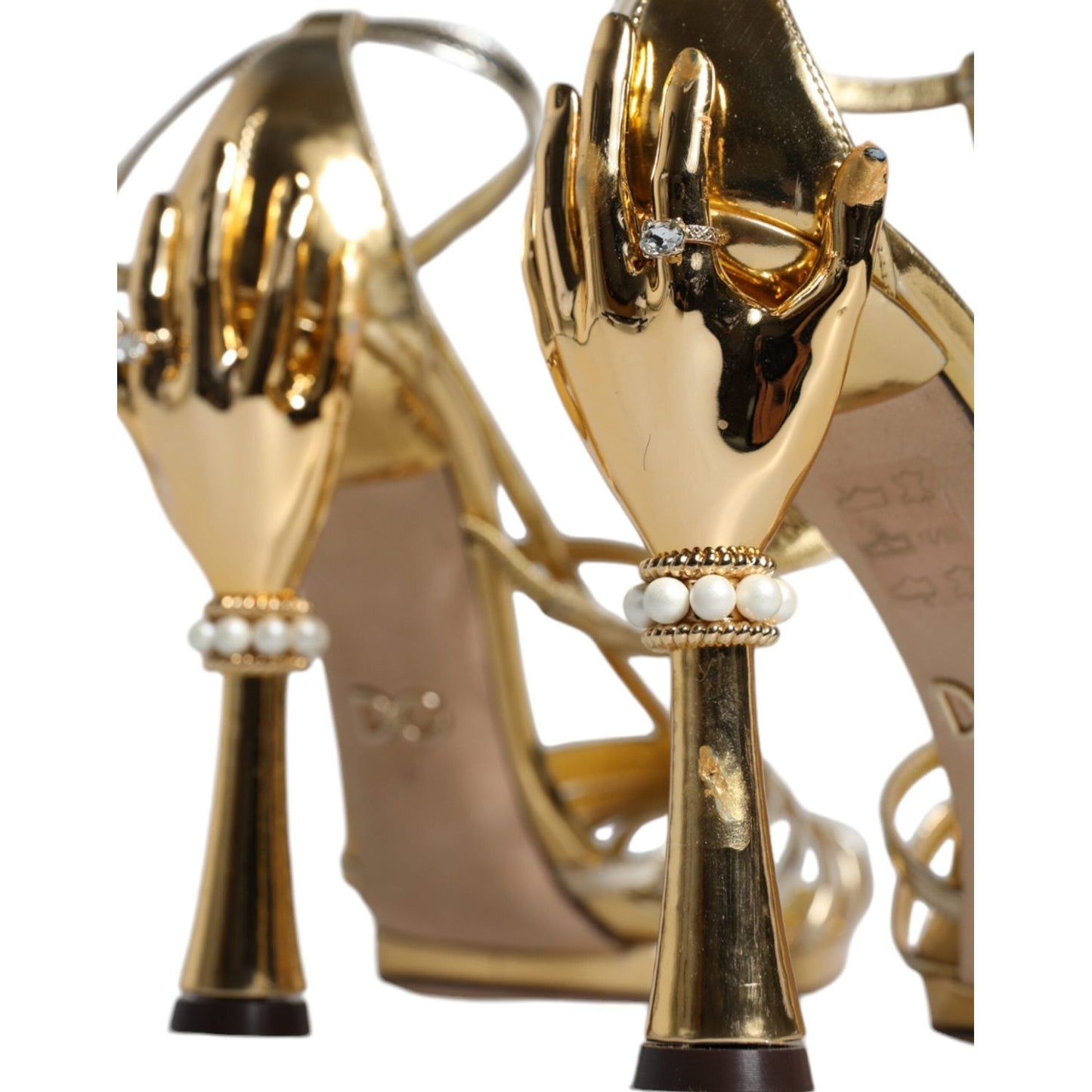 Dolce & Gabbana Gold Leather Baroque Heels Sandals Shoes Dolce & Gabbana Dim Gray