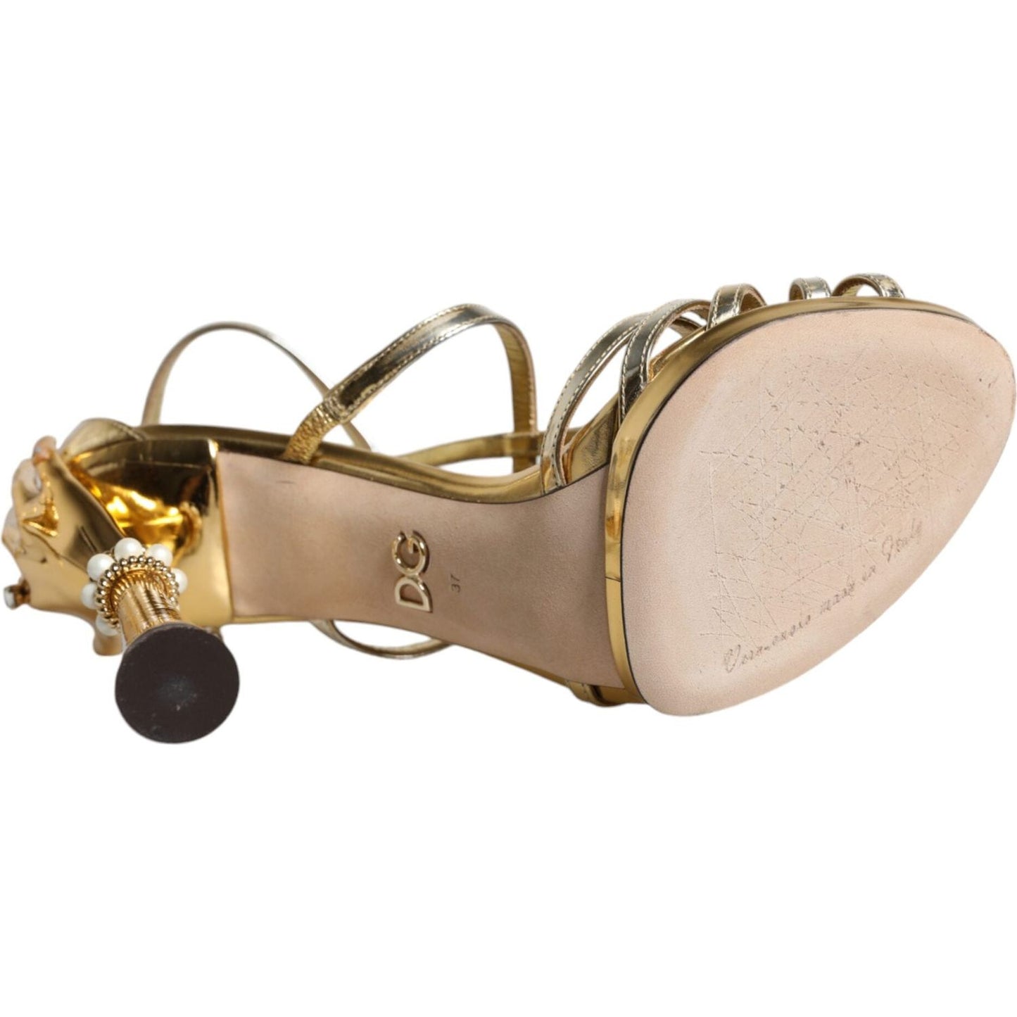 Dolce & Gabbana Gold Leather Baroque Heels Sandals Shoes Dolce & Gabbana Gray