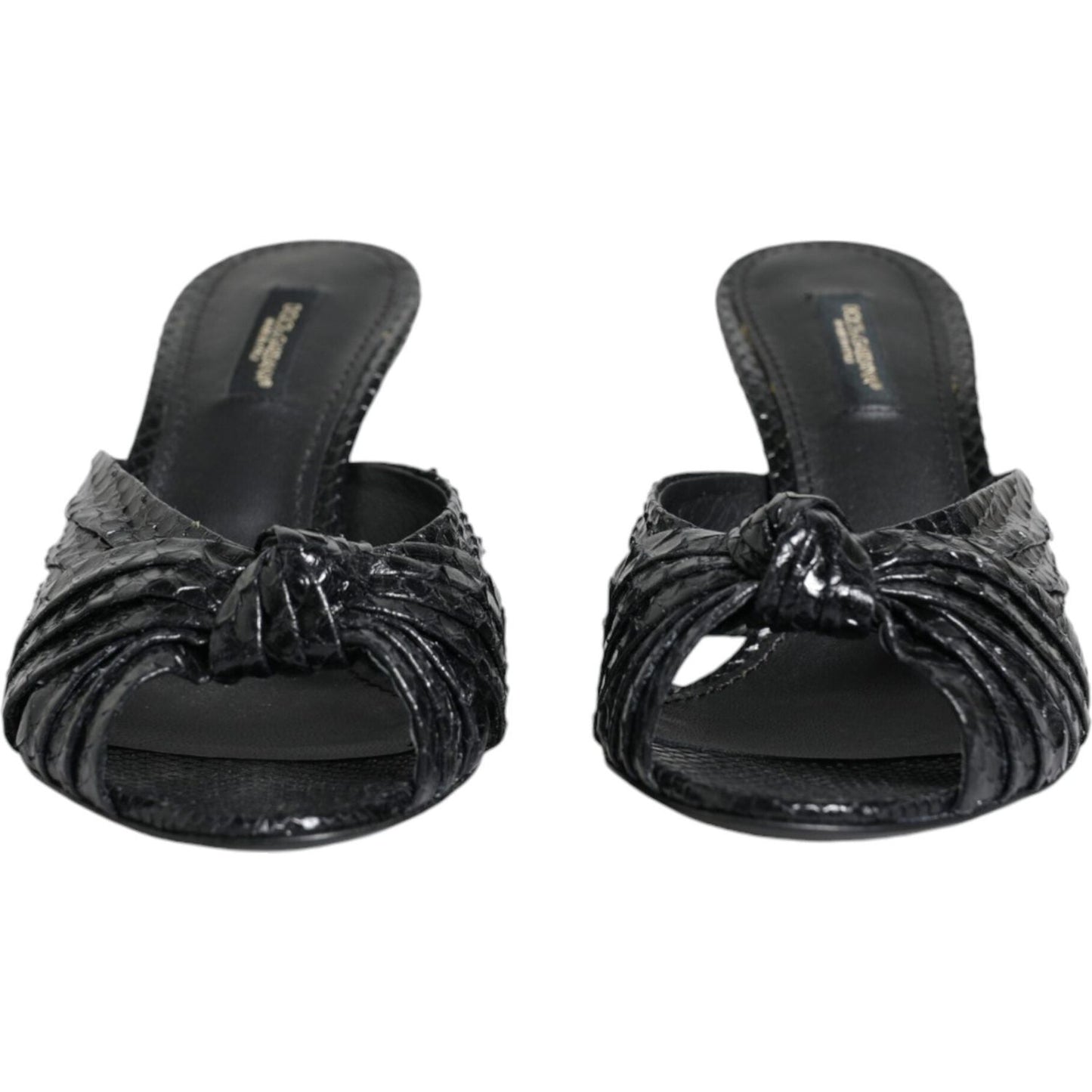 Dolce & Gabbana Black Leather Heels Slides Sandals Shoes Dolce & Gabbana Dark Slate Gray