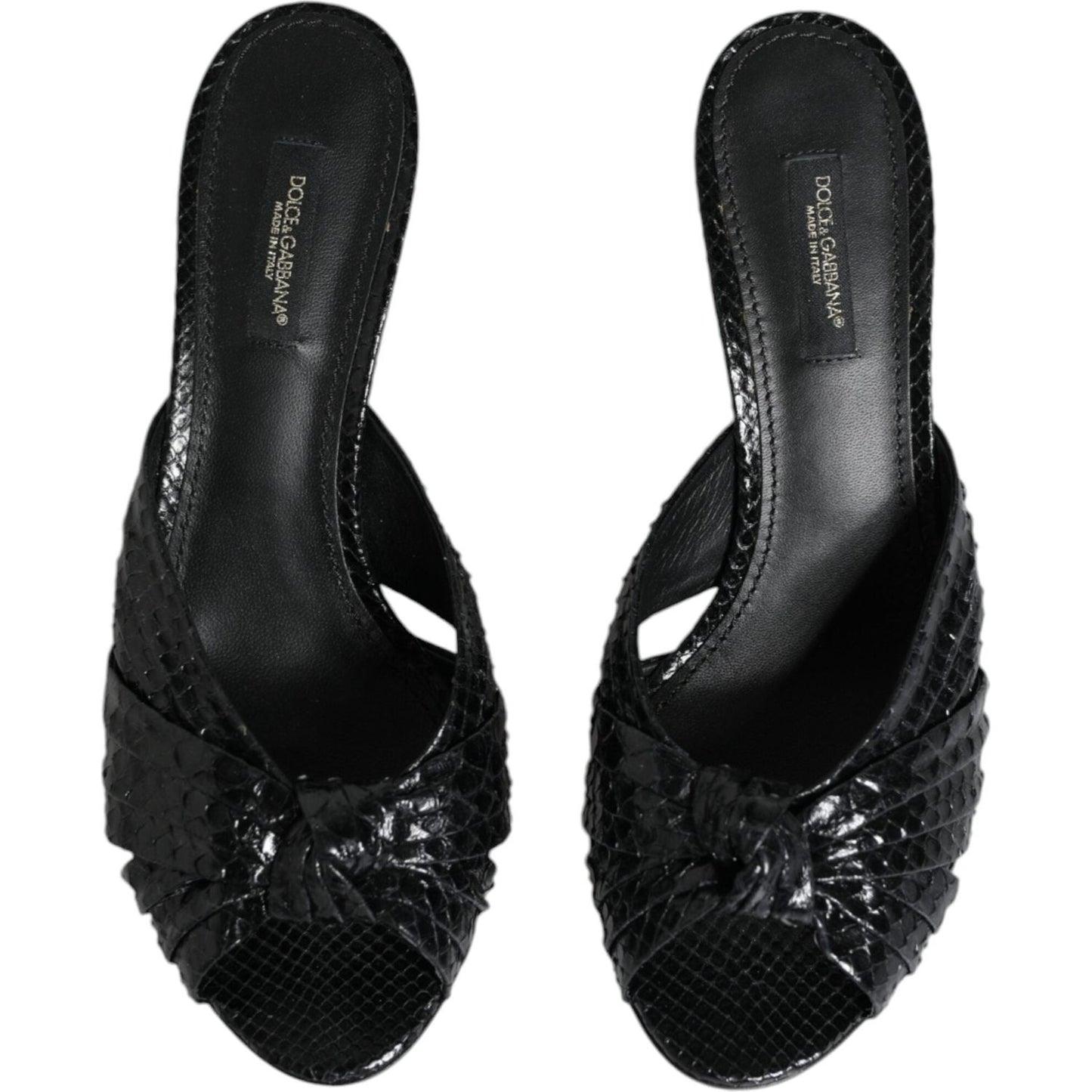 Dolce & Gabbana Black Leather Heels Slides Sandals Shoes Dolce & Gabbana Black