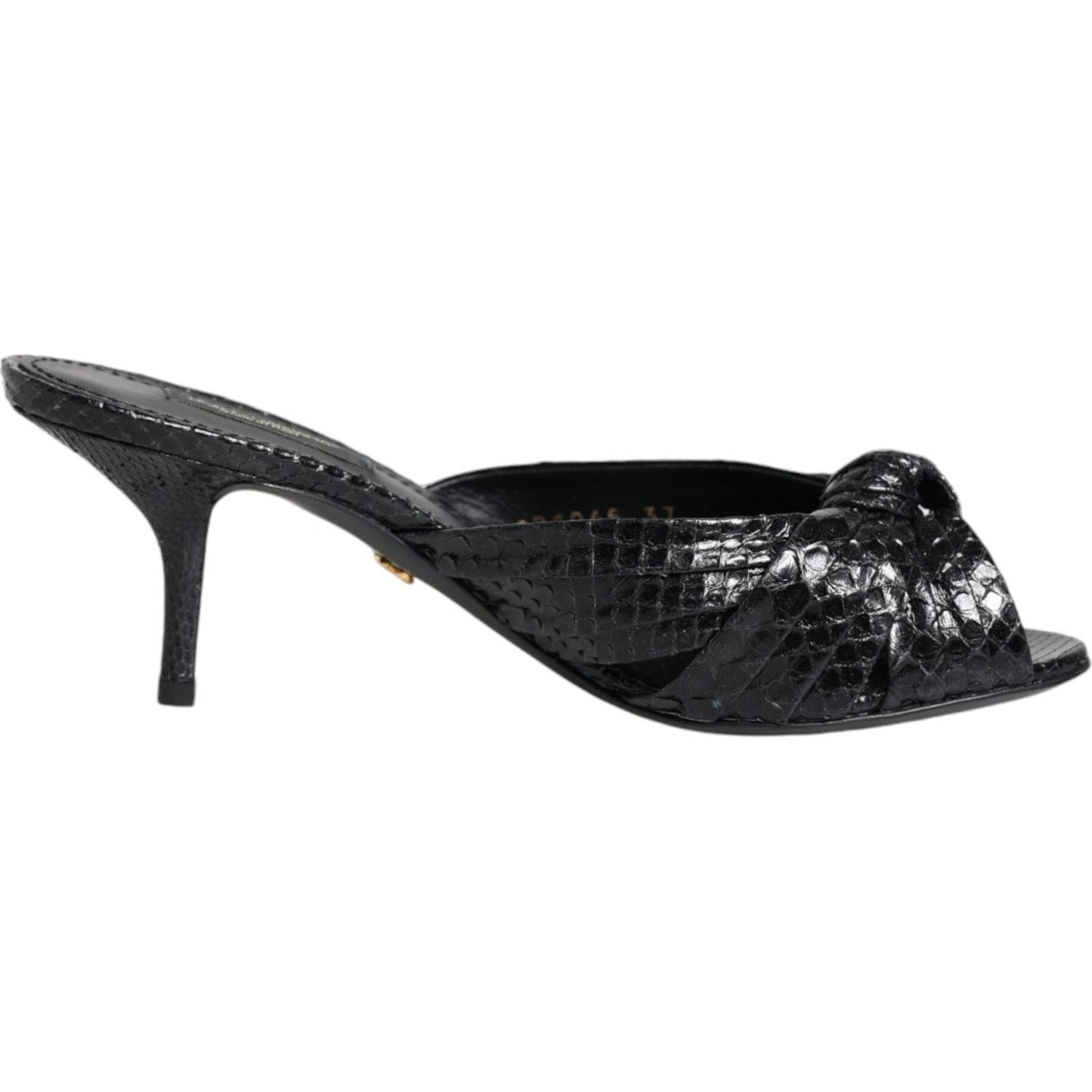 Dolce & Gabbana Black Leather Heels Slides Sandals Shoes Dolce & Gabbana Dark Slate Gray