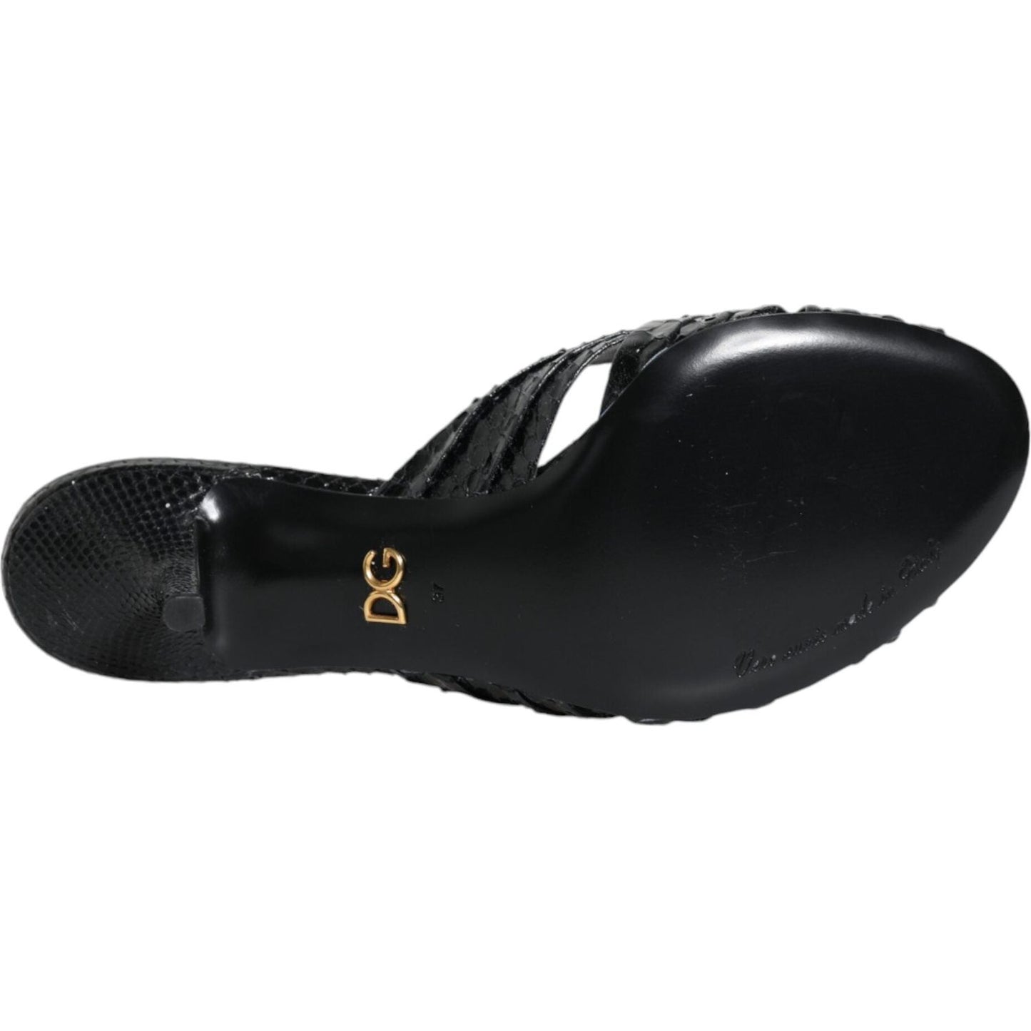Dolce & Gabbana Black Leather Heels Slides Sandals Shoes Dolce & Gabbana Black