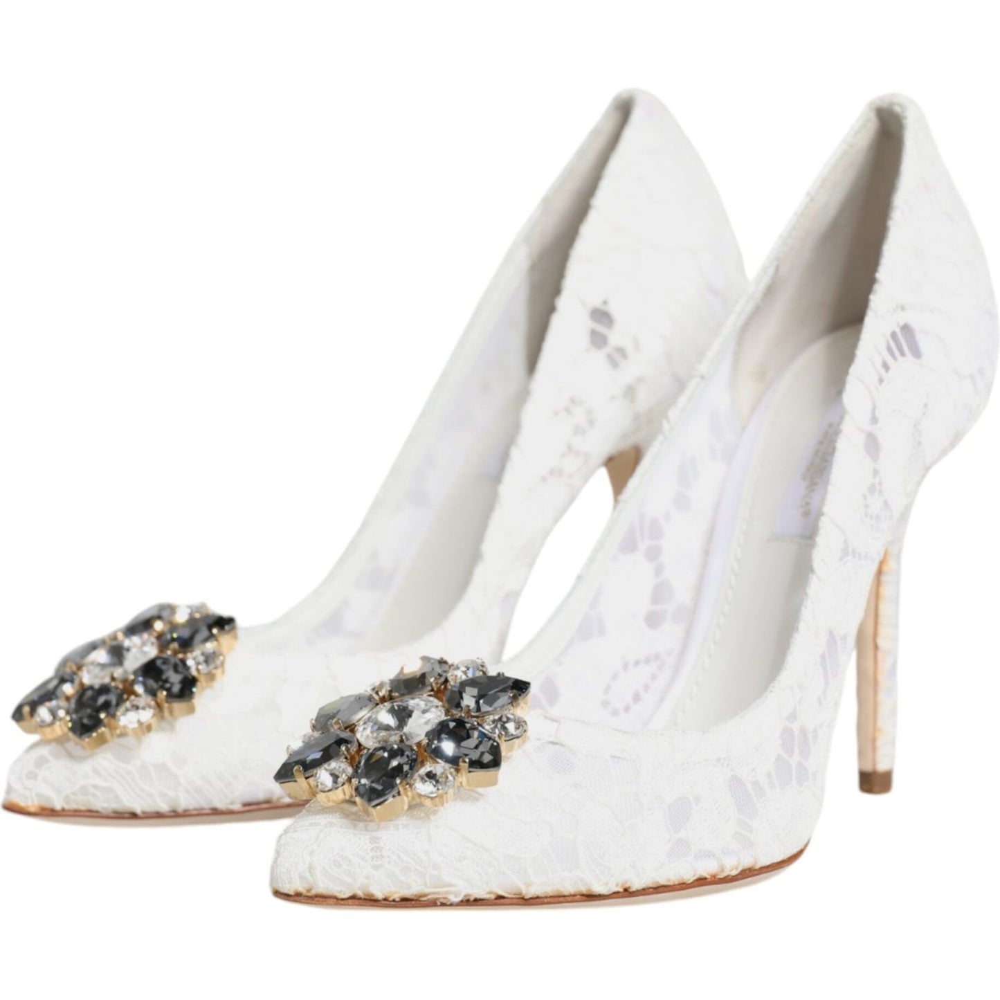 Dolce & Gabbana White Taormina Lace Crystal Heels Pumps Shoes Dolce & Gabbana Light Gray