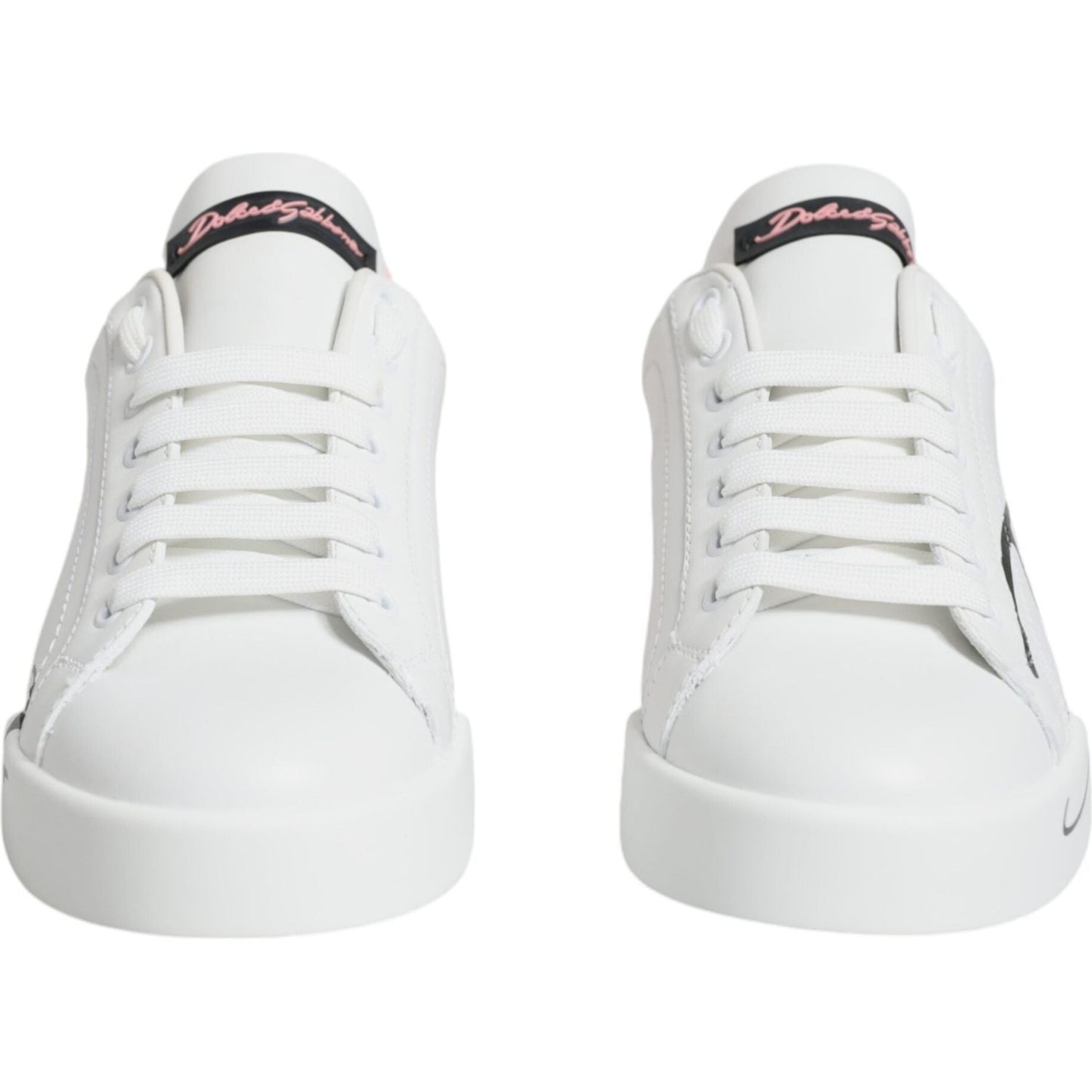 Dolce & Gabbana White Pink Portofino Low Top Sneakers Shoes Dolce & Gabbana Light Gray