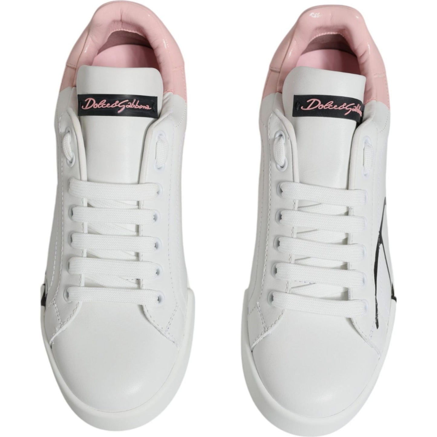 Dolce & Gabbana White Pink Portofino Low Top Sneakers Shoes Dolce & Gabbana Light Gray