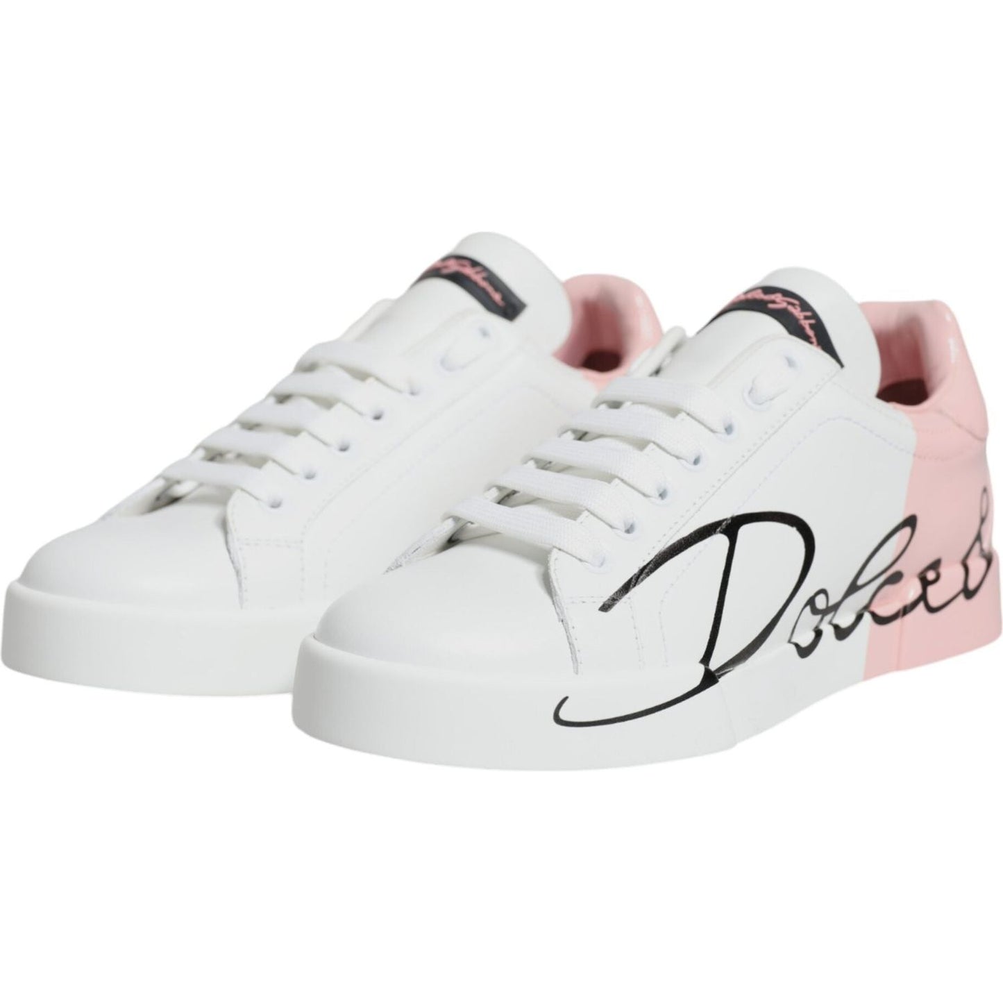 Dolce & Gabbana White Pink Portofino Low Top Sneakers Shoes Dolce & Gabbana Light Gray