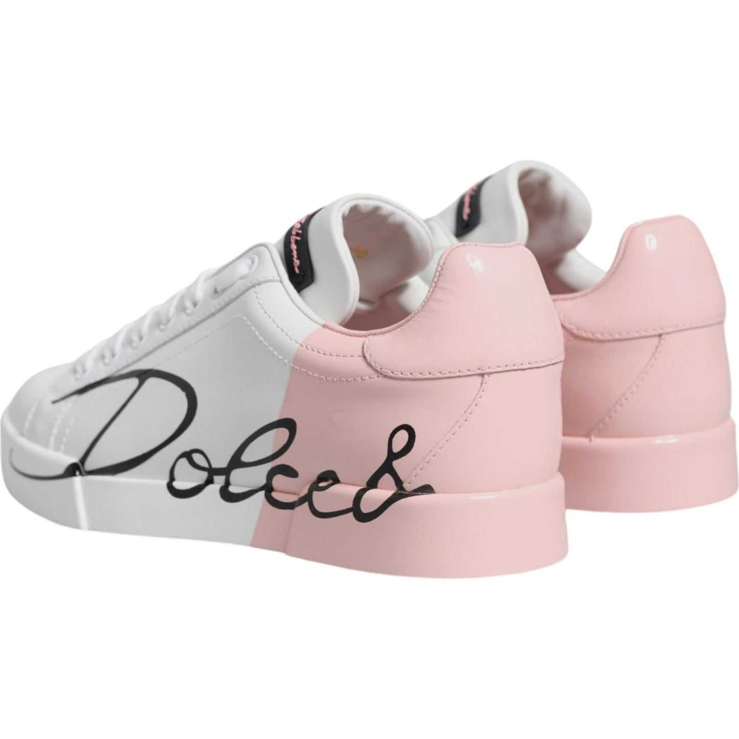 Dolce & Gabbana White Pink Portofino Low Top Sneakers Shoes Dolce & Gabbana Gray