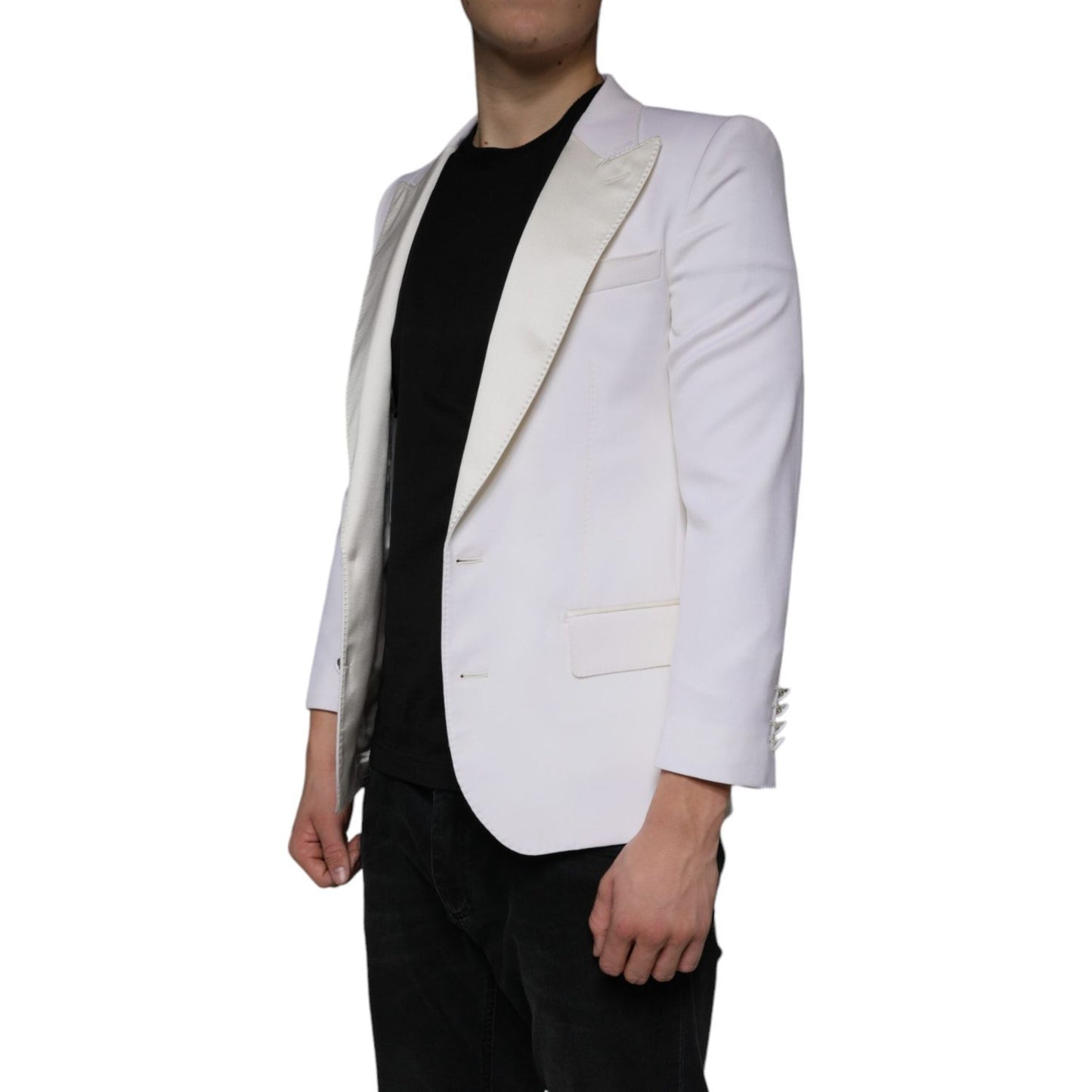 Dolce & Gabbana Off White Wool Single Breasted Dress Blazer Dolce & Gabbana Black