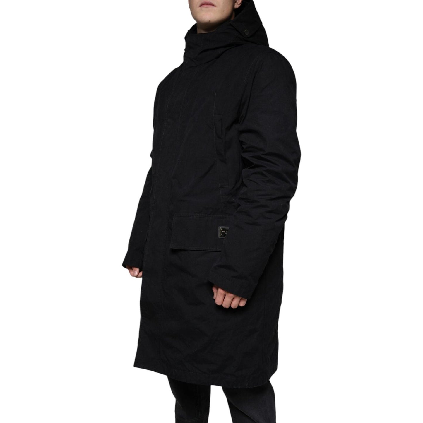 Dolce & Gabbana Black Hooded Parka Cotton Trench Coat Jacket Dolce & Gabbana Black