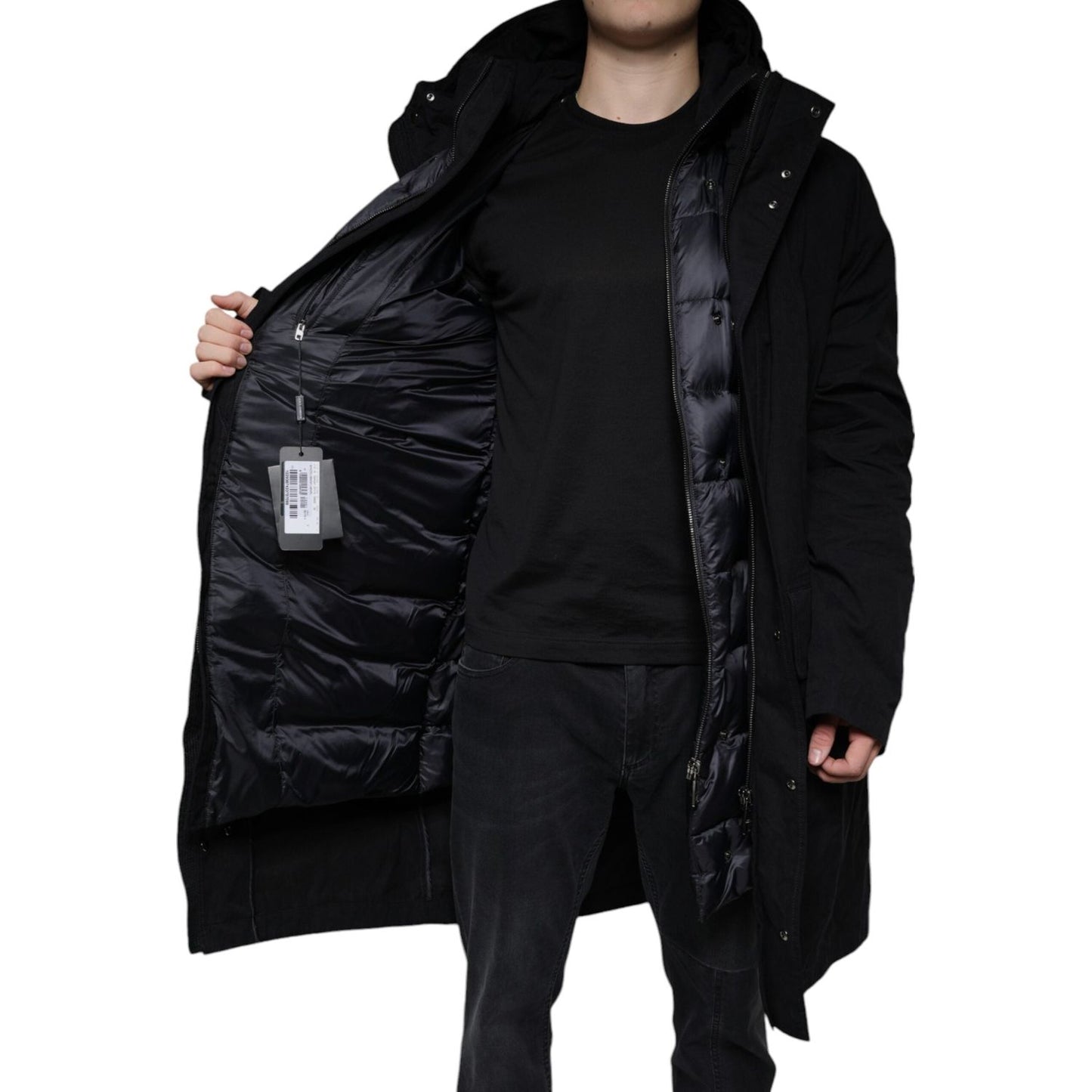 Dolce & Gabbana Black Hooded Parka Cotton Trench Coat Jacket Dolce & Gabbana Black