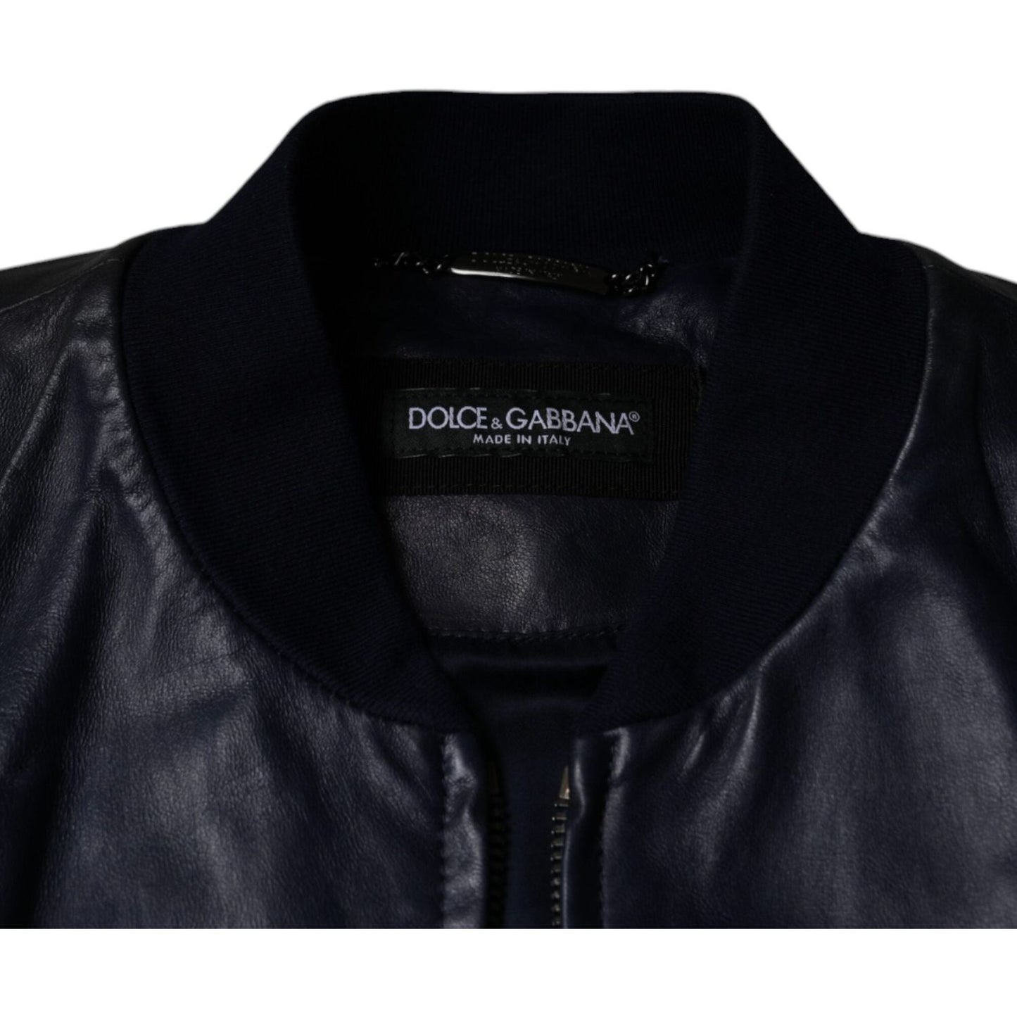 Dolce & Gabbana Blue Lambskin Leather Full Zip Biker Jacket Dolce & Gabbana Black