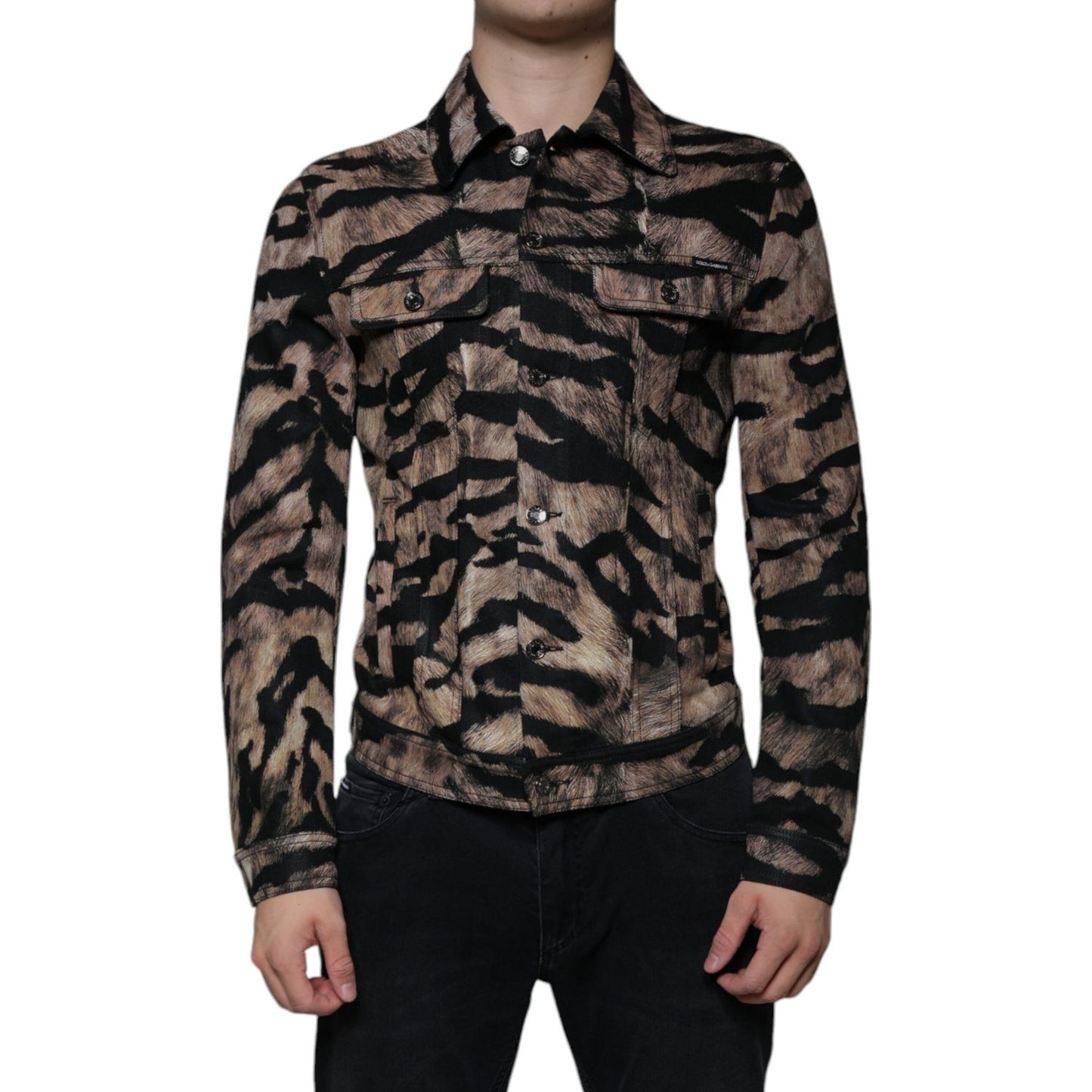 Dolce & Gabbana Brown Tiger Button Down Collared Jacket Dolce & Gabbana Black