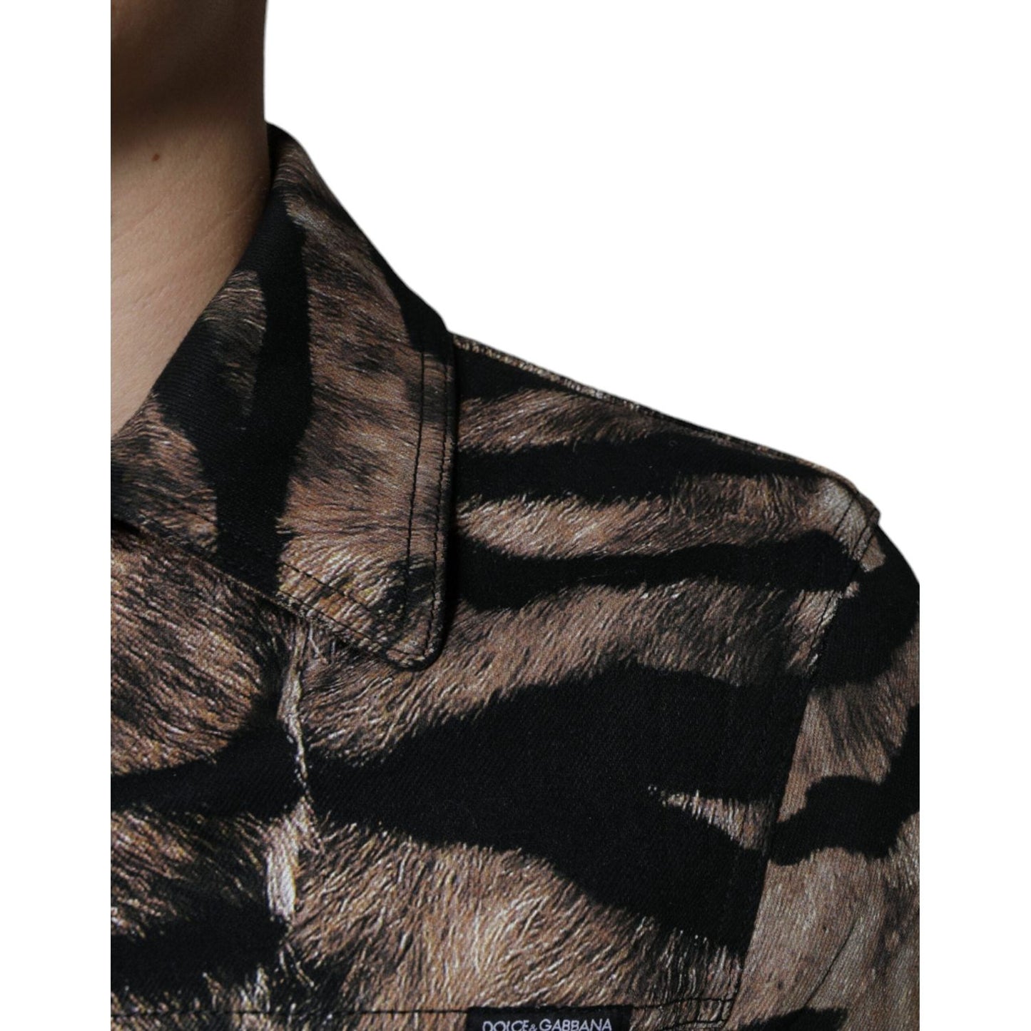 Dolce & Gabbana Brown Tiger Button Down Collared Jacket Dolce & Gabbana Black