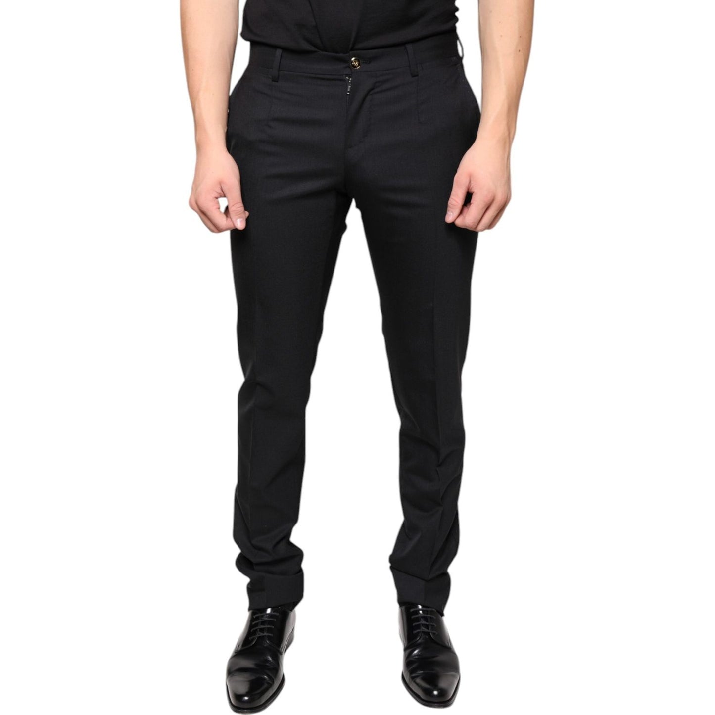 Dolce & Gabbana Black Wool Skinny Men Dress Pants Dolce & Gabbana Black