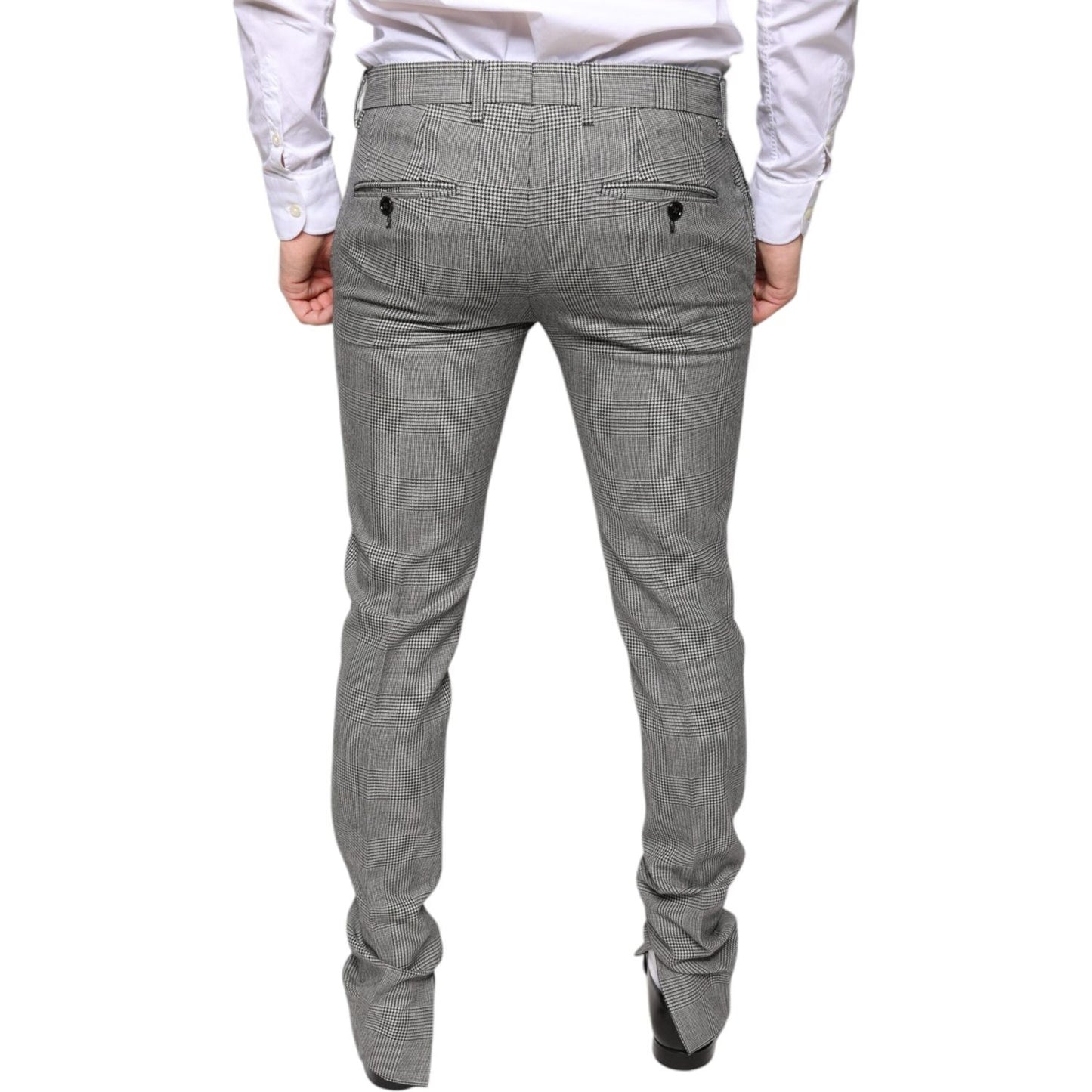 Dolce & Gabbana Gray Check Tartan Wool Skinny Pants Dolce & Gabbana Slate Gray