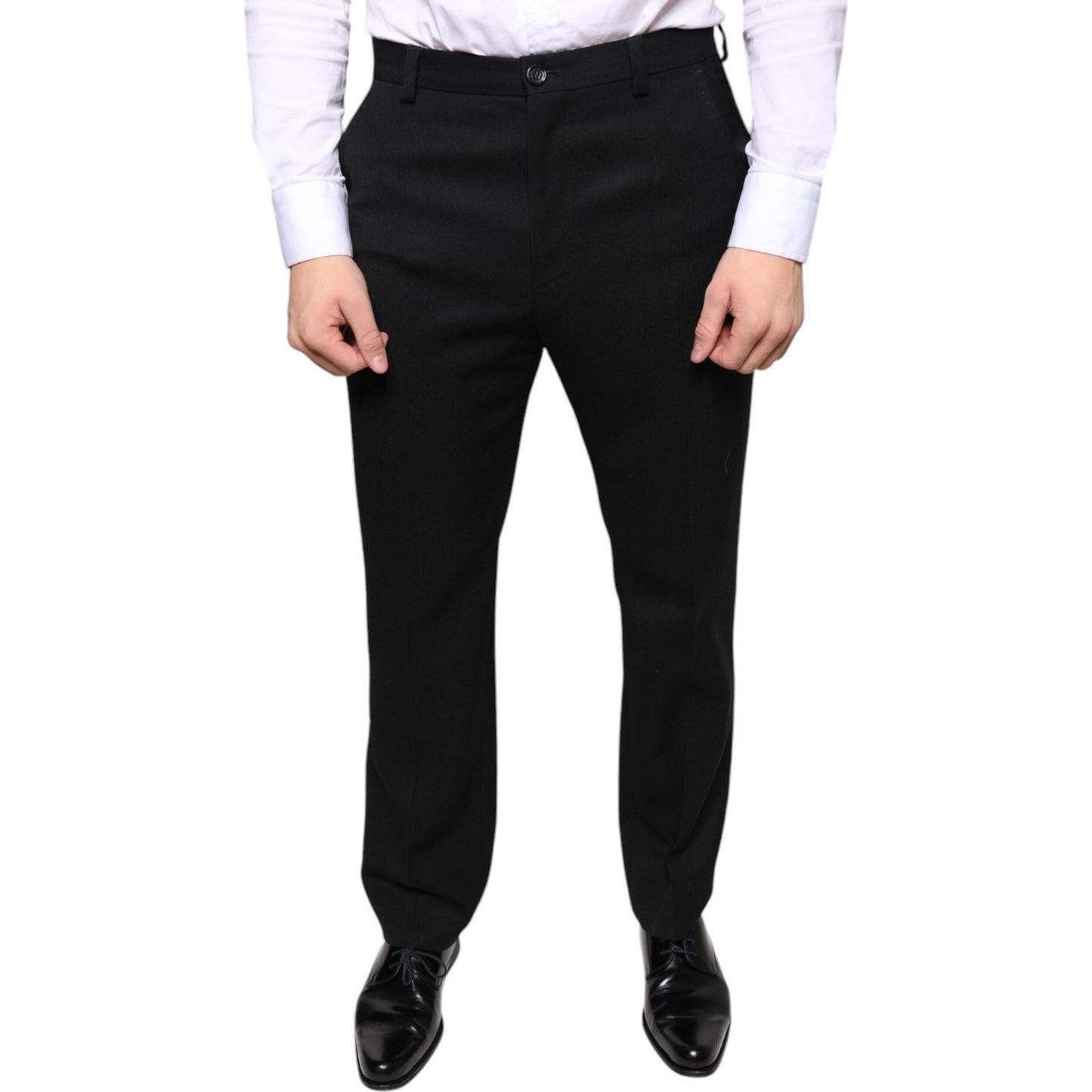 Dolce & Gabbana Black Wool Skinny Men Dress Pants Dolce & Gabbana Light Gray