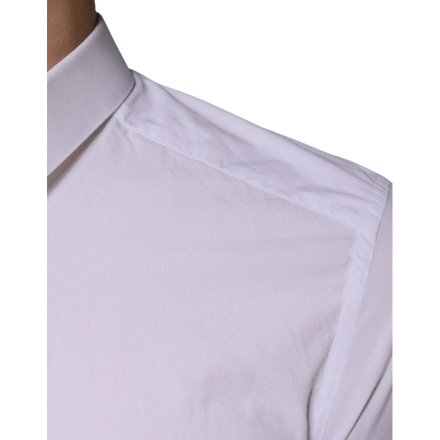 Dolce & Gabbana White Cotton Dress GOLD Formal Collared Shirt Dolce & Gabbana Thistle