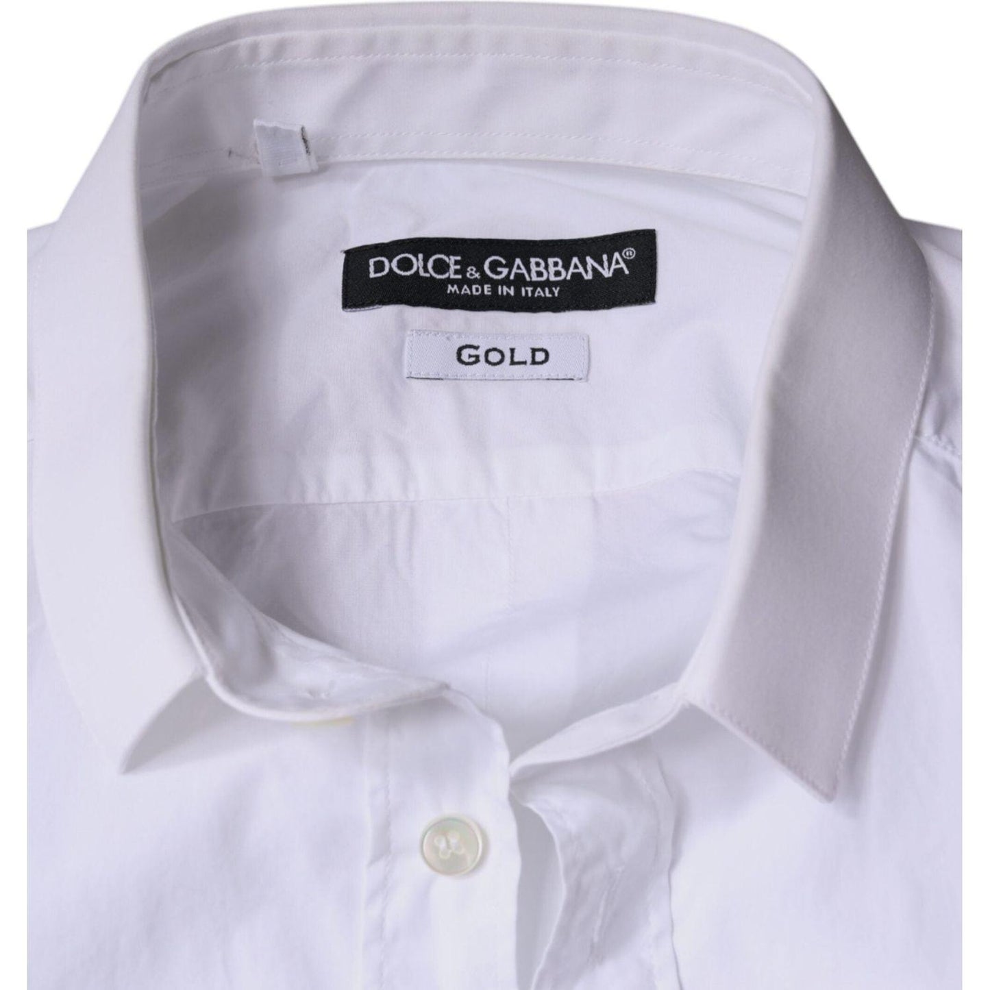 Dolce & Gabbana White Cotton Dress GOLD Formal Collared Shirt Dolce & Gabbana Light Gray