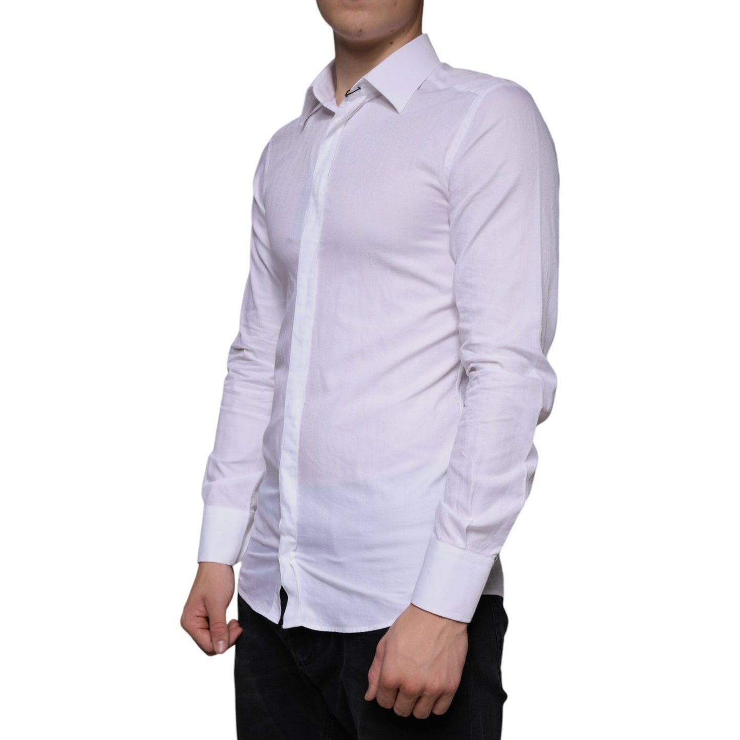 Dolce & Gabbana White Cotton Men Dress GOLD Formal Shirt Dolce & Gabbana Thistle